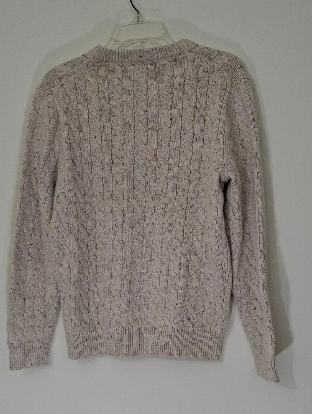 J. Crew Men's Speckled Cream Cable-Knit Crewneck Sweater, Small